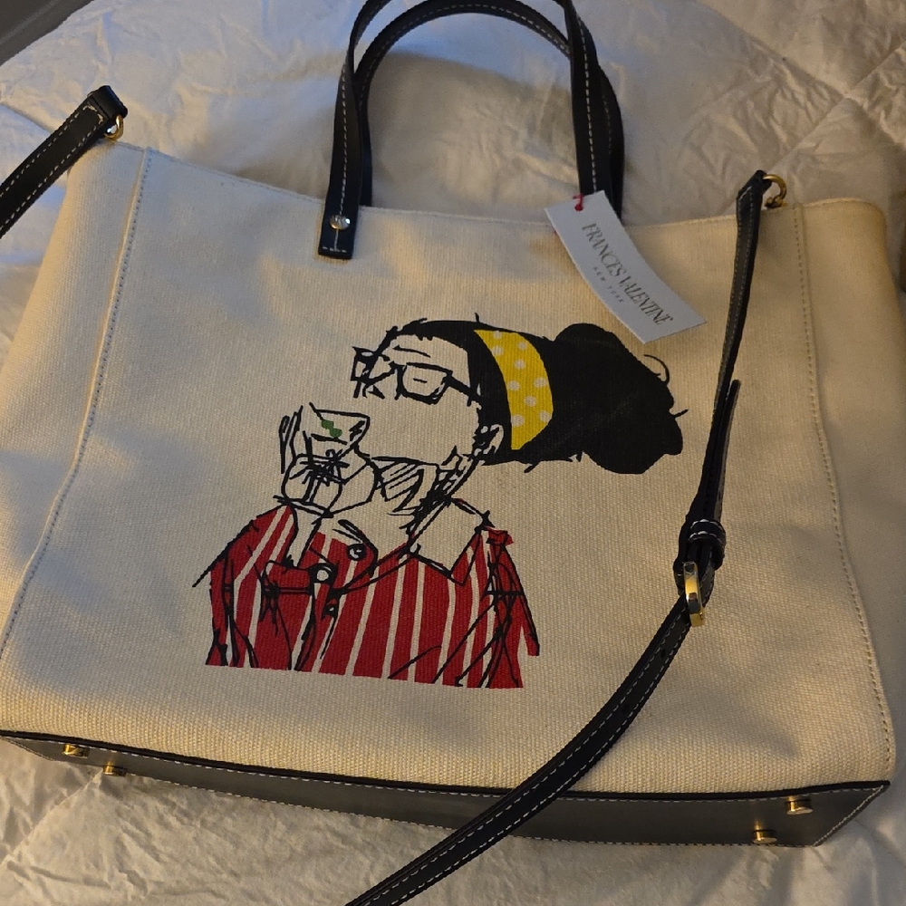 Frances Valentine Cream and Black Tote with Graphic Design